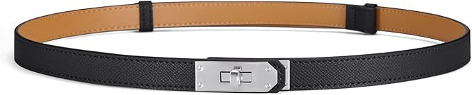 Skinny Leather Belts for Women with Adjustable Silver Turn-Lock Buckle for Dresses Jeans and Pant... | Amazon (US)