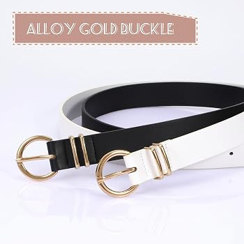 VONMELLI 2 Pack Women's Leather Belts for Jeans Dresses Fashion Gold Buckle Ladies Belt | Amazon (US)