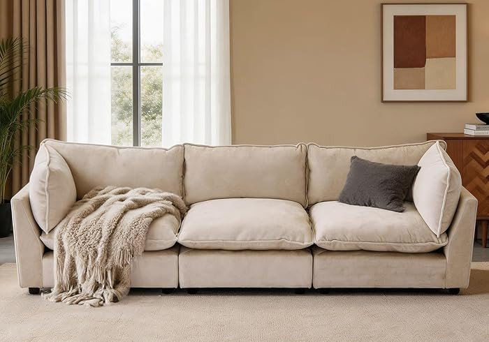 Modular Sectional Sofa, Oversized Chenille Cloud Couch, Deep Comfy Seat, 3-Seater Sofas Couches f... | Amazon (US)