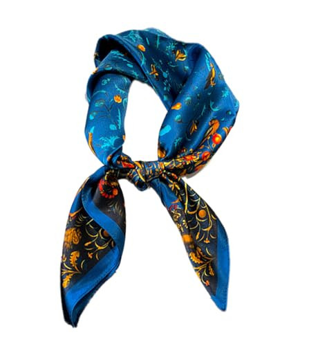 MEISEE 100% Pure Mulberry Silk Scarf 26" Square Scarf Neckerchief Headscarf Breathable Lightweight for Women Gift Packed (M2 Blue Flower & Bird) | Amazon (US)