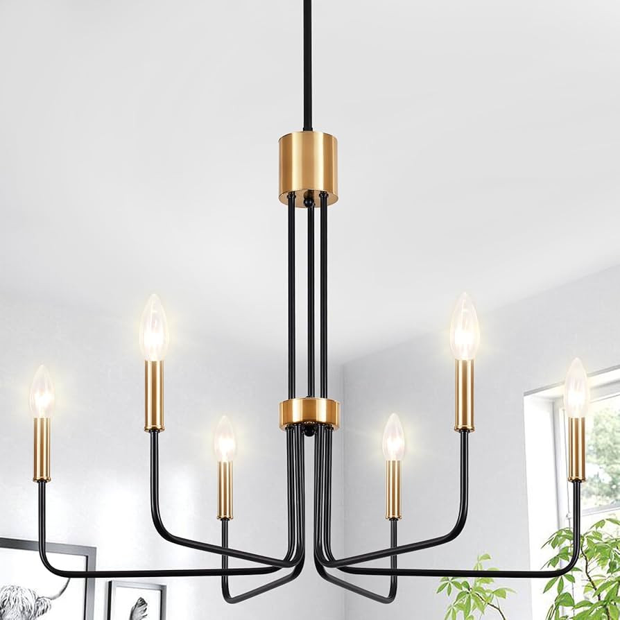 Modern Black and Gold Chandelier,6-Light Farmhouse Chandelier for Dining Room Light Fixtures Ceil... | Amazon (US)