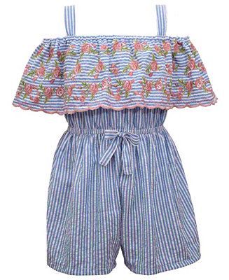 Bonnie Jean Big Girls Striped Woven Peasant Ruffle Romper & Reviews - Dresses - Kids - Macy's | Macys (US)