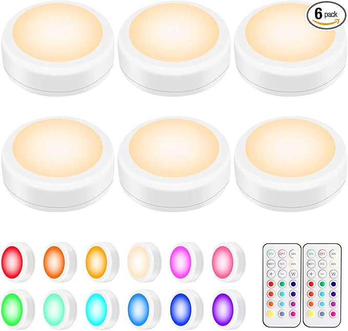 Alivation Led Under Cabinet Lighting 6 Puck Lights 13 Color Changing Touch Push Tap Lights | Amazon (US)