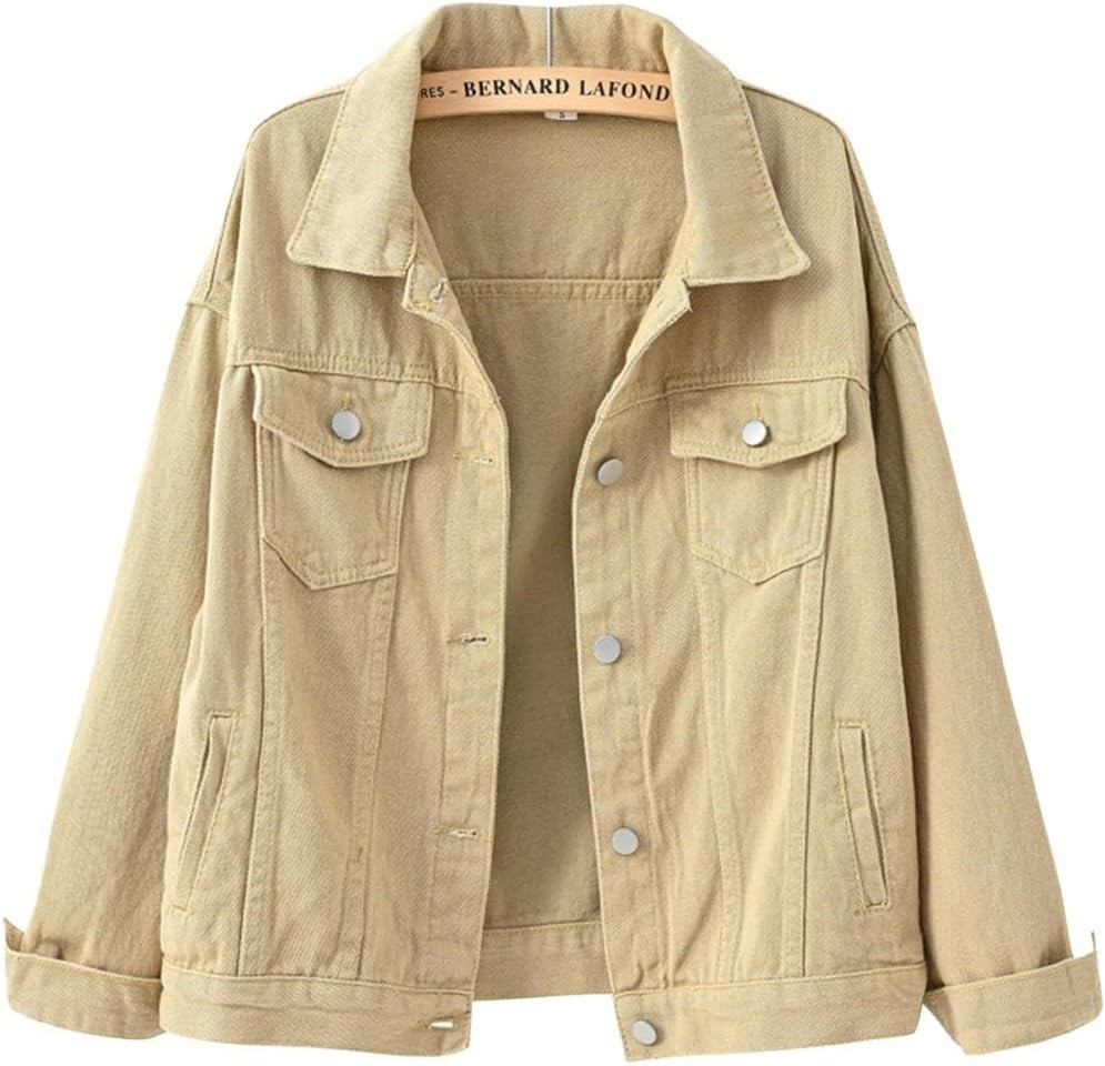 Women's Candy Color Denim Jacket Button Up Long Sleeve Loose Trucker Coat | Amazon (US)