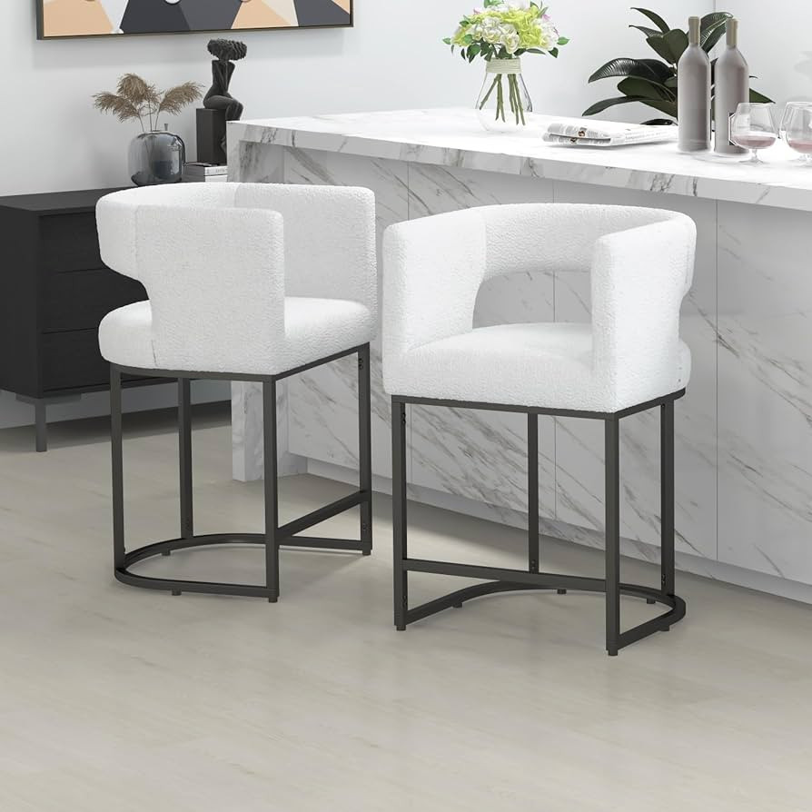 ABET Counter Height Bar Stools Set of 2, 26" Seat Height Sherpa Upholstered Barstools with Footre... | Amazon (US)