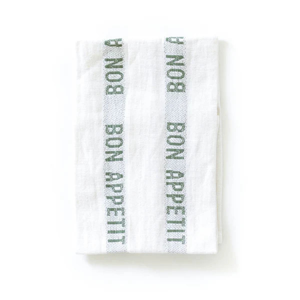Bon Appetit Tea Towel, White x Green | The Avenue