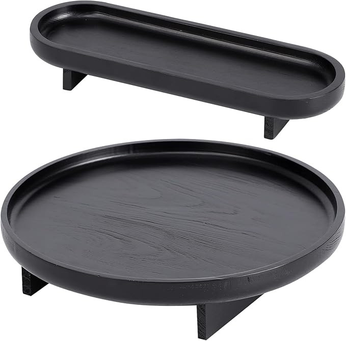 Black Decorative Trays, 2 Pcs Black Trays for Coffee Table, Black Round Wood Tray, Black Tray for... | Amazon (US)
