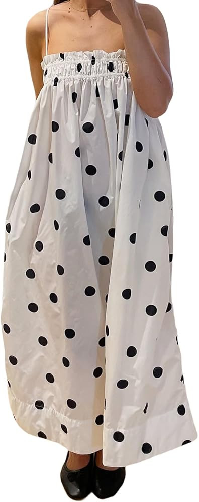 Giraropa Womens Y2K Polka Dot Maxi Dress Casual Spaghetti Strap Ruched Long Flowy Summer Beach Va... | Amazon (US)