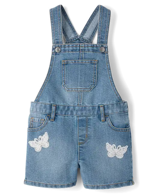 Baby And Toddler Girls Crochet Applique Shortalls - blue | The Children's Place
