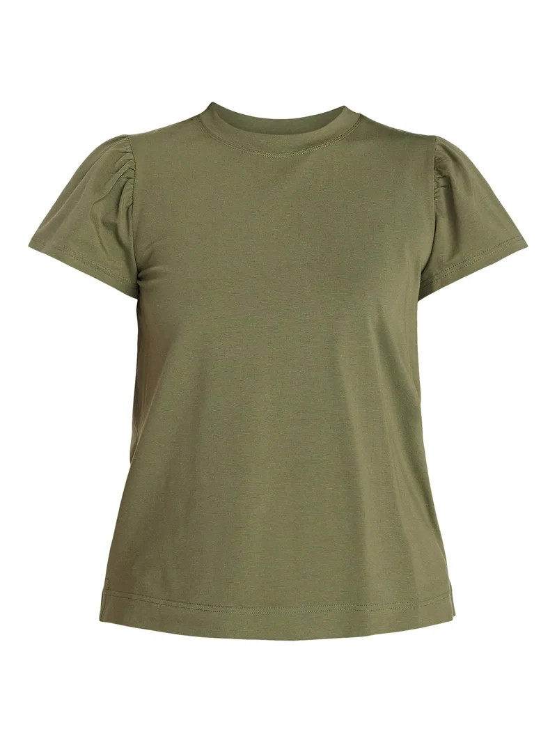 Time and Tru Women's Crewneck Top with Short Flutter Sleeves, Sizes XS-XXXL | Walmart (US)