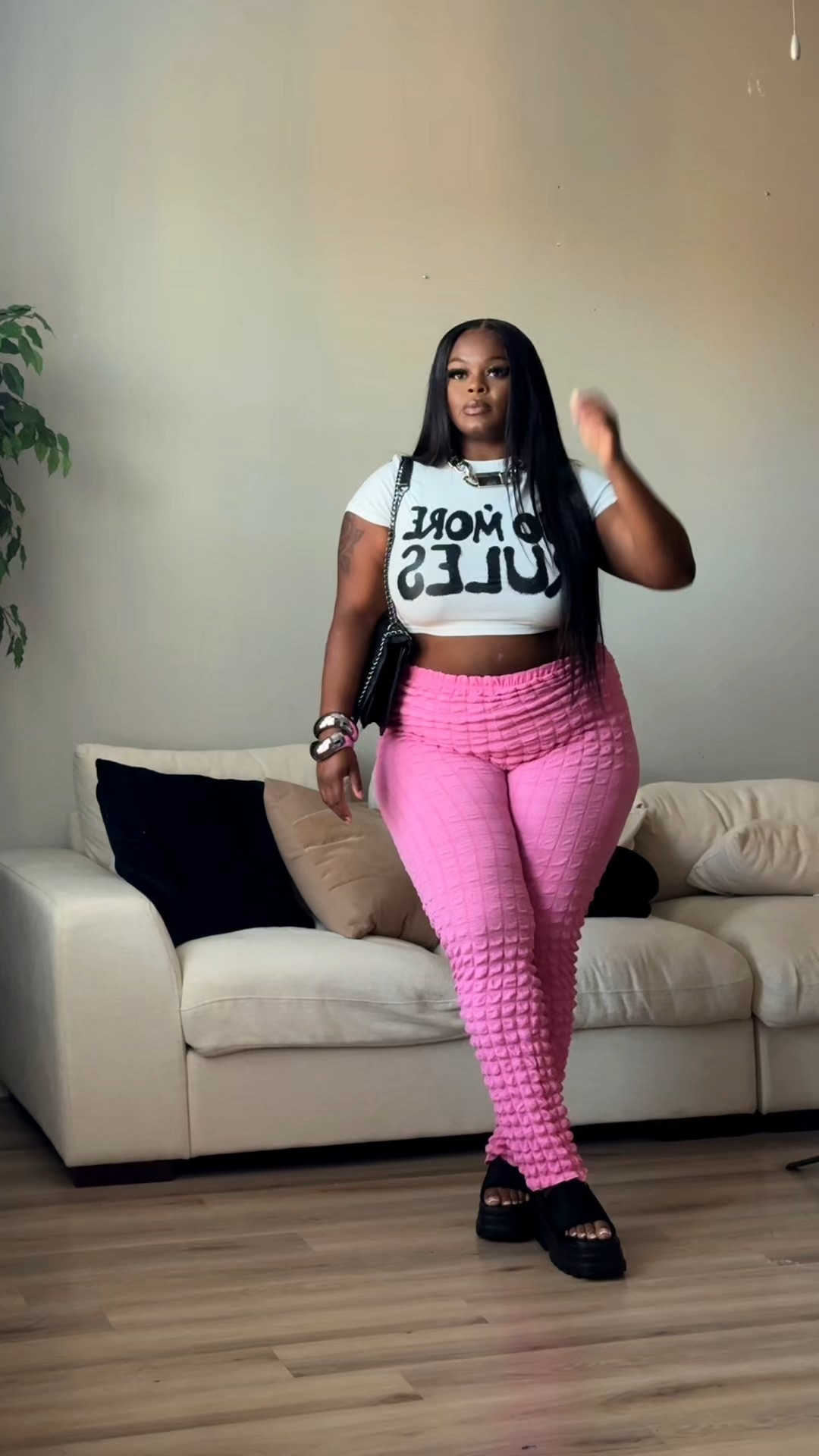 SHOE: a black platform slide. 
Can't find the li k for it. 