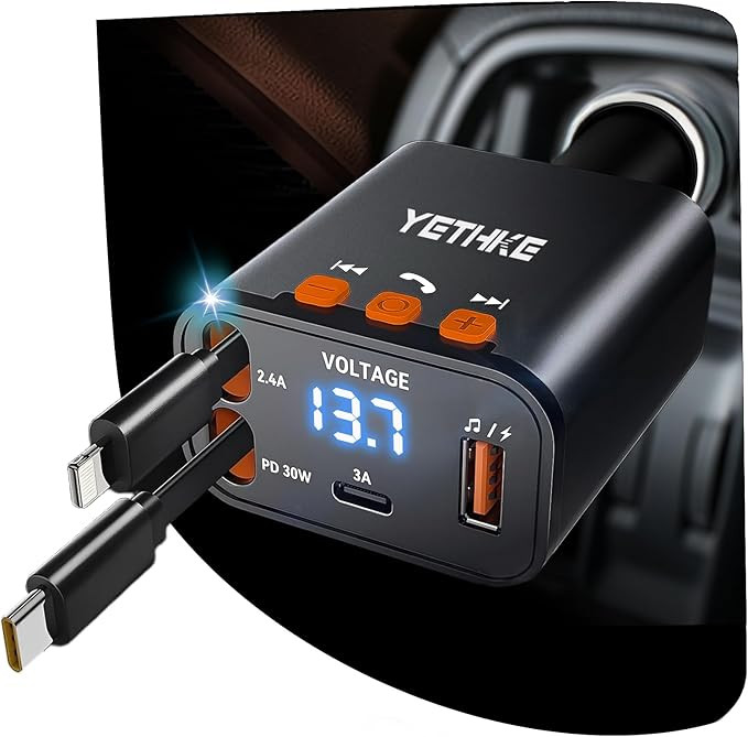 Bluetooth Car Adapter with Retractable Charger, FM Transmitter Bluetooth 5.4 for Cars, 4 in 1 Fas... | Amazon (US)