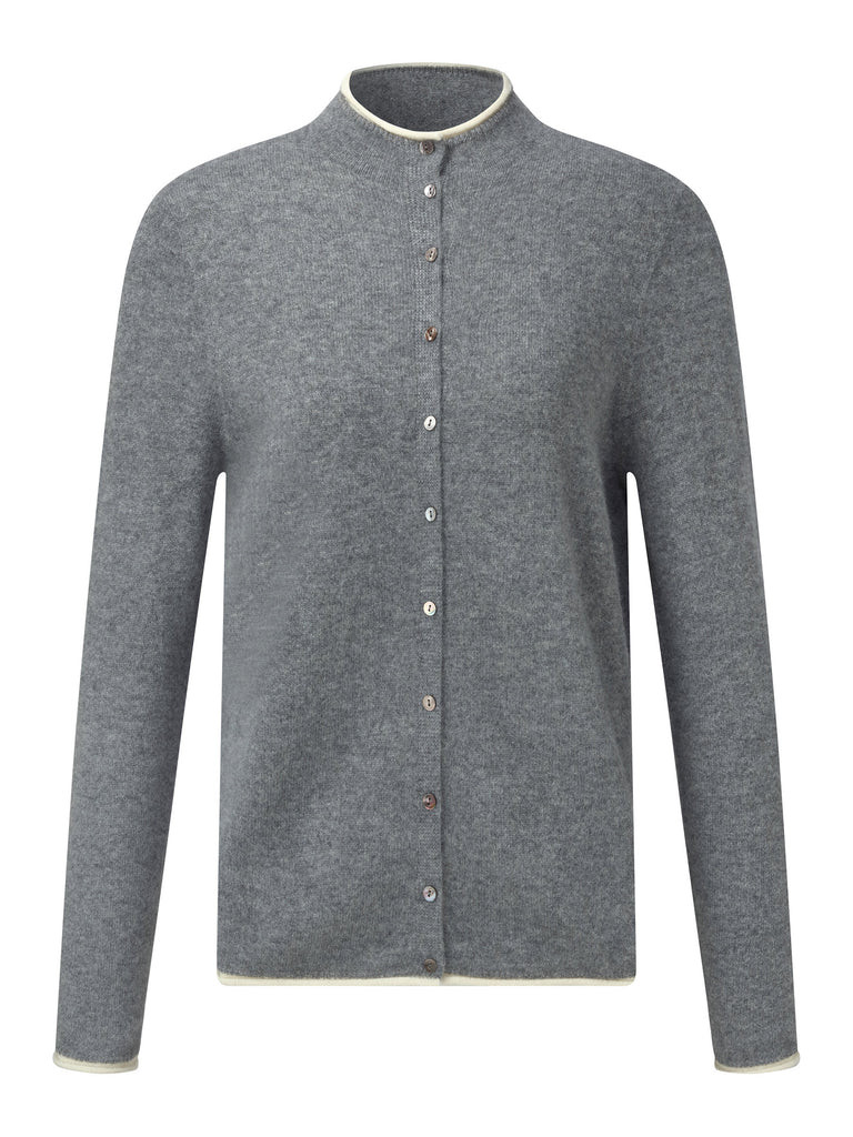 100% Cashmere Seamless Contrast Trim Women Cardigan | GOELIA