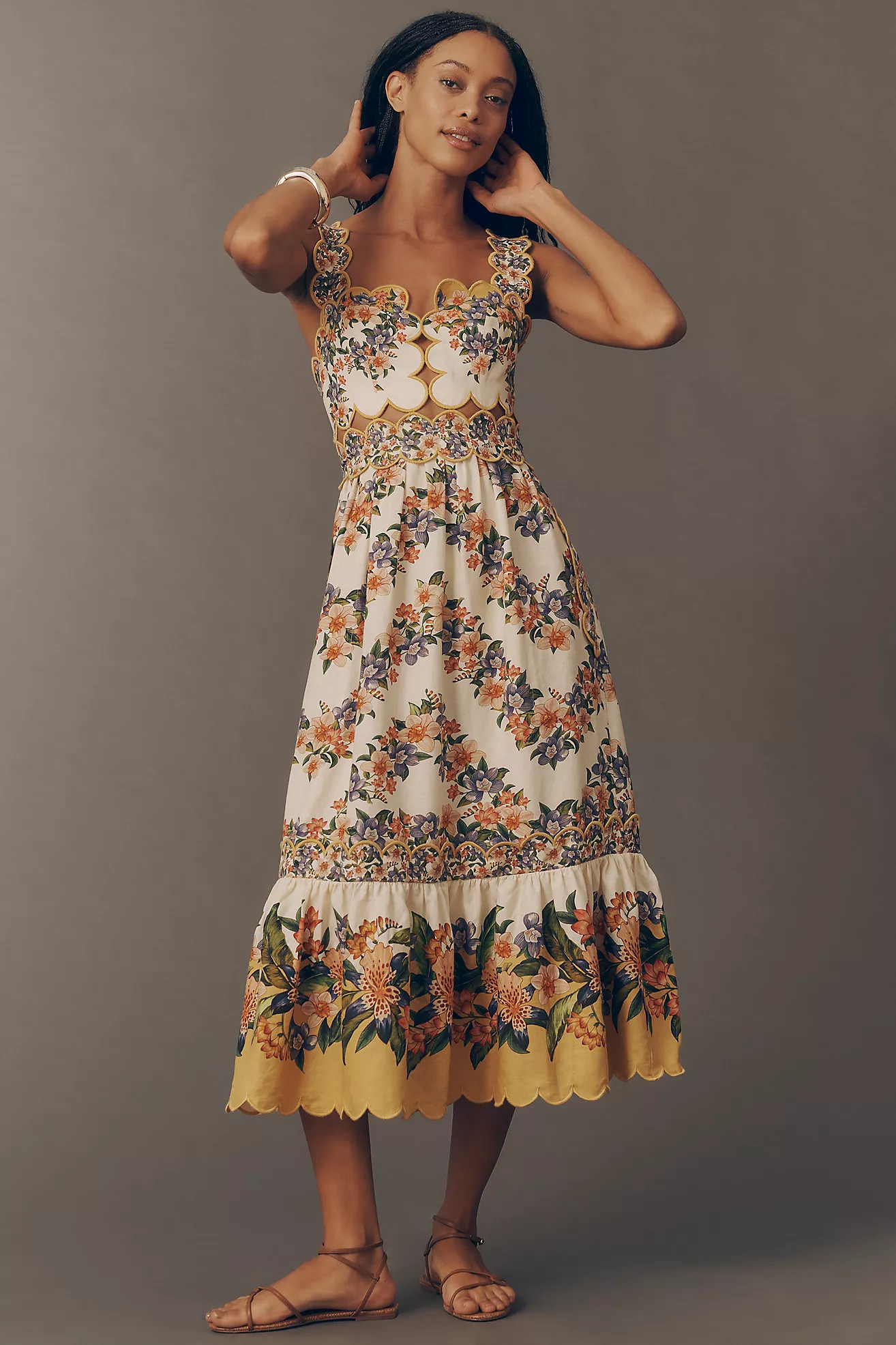 Farm Rio Sands Hilo Scalloped Sleeveless Midi Dress | Anthropologie (US)