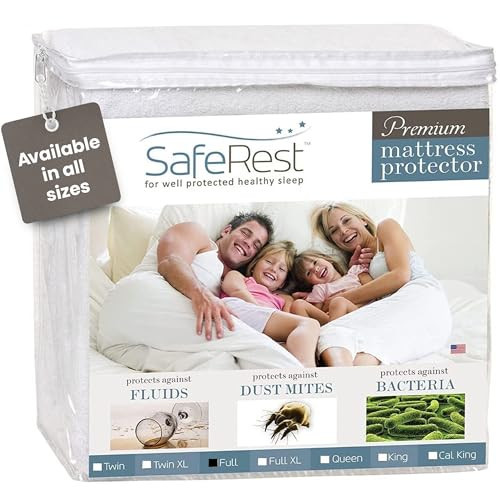 SafeRest Waterproof Full Size Mattress Protector - Fitted with Stretchable Pockets - Machine Washable Cotton Blend Mattress Cover for Bed | Amazon (US)