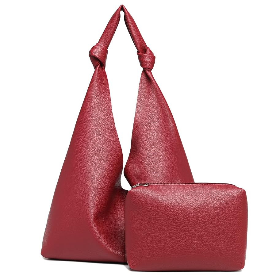 Vegan Leather Hobo Purses set, Slouchy Shoulder Bag Knotted Hobo Bags for Women with a small purs... | Amazon (US)