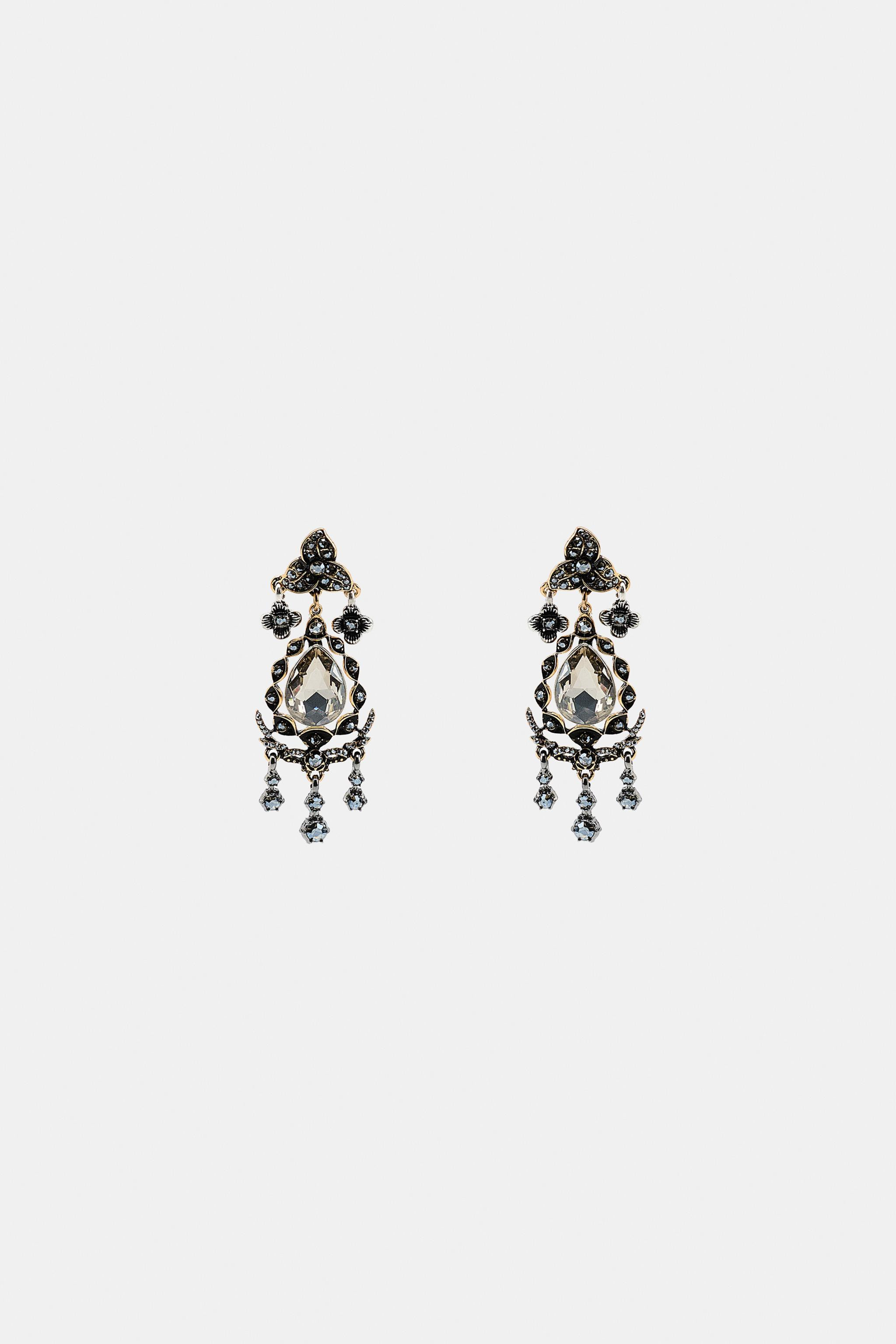 METALLIC FLOWER JEWEL EARRINGS | Zara US