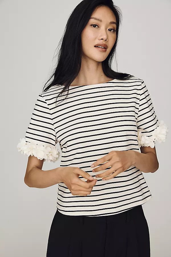 Cotton Floral-Sleeve Tee | Anthropologie (US)