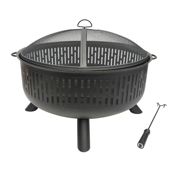 allen + roth 31.5-in W Black Steel Wood-Burning Fire Pit | Lowe's