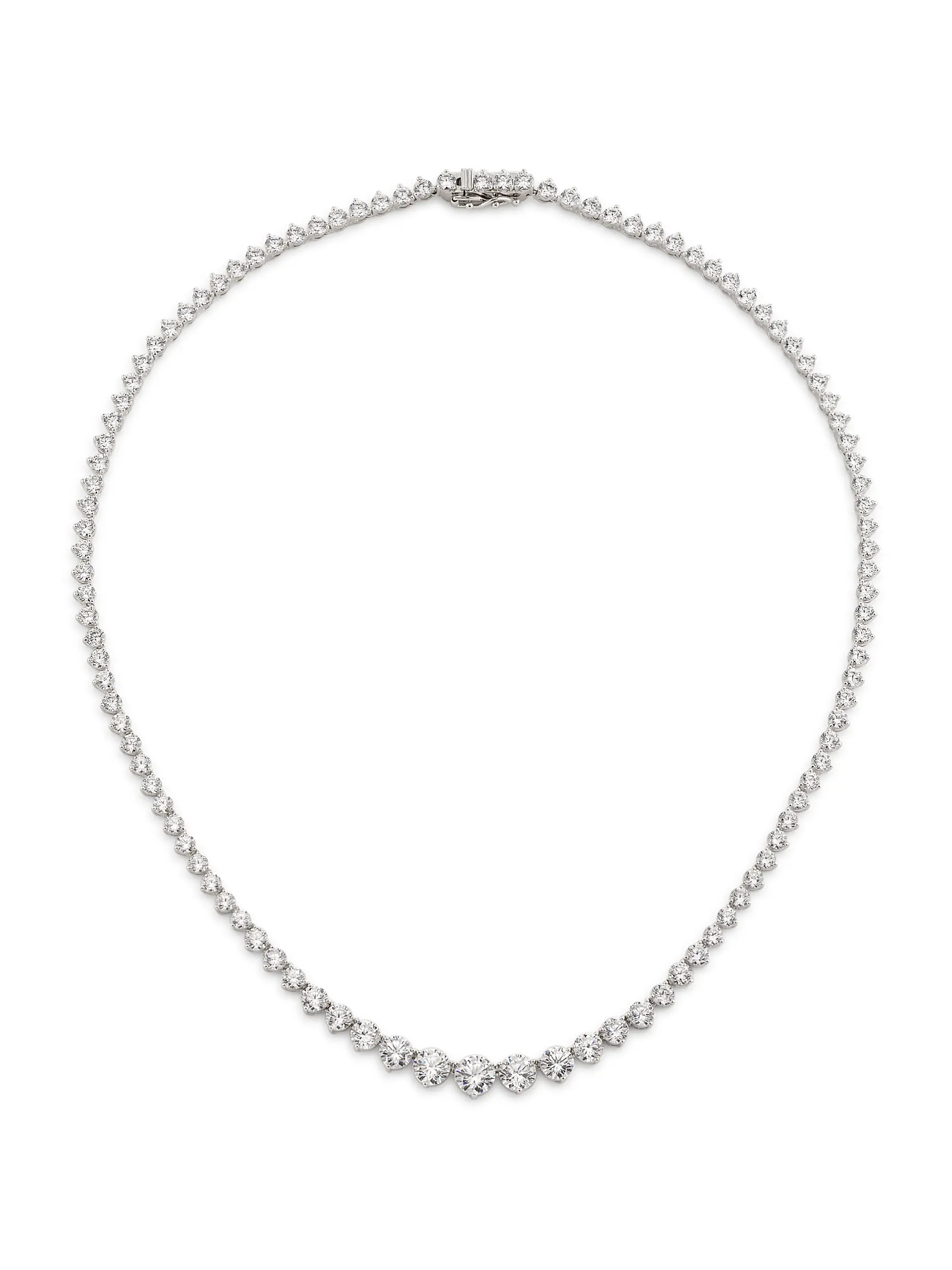 Perfect Rhodium-Plated & Cubic Zirconia Graduated Tennis Necklace | Saks Fifth Avenue