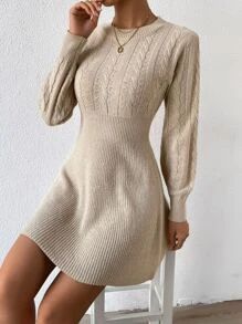 Solid Cable Knit Sweater Dress
   SKU: sw2207079090733260      
          (2 Reviews)
           ... | SHEIN
