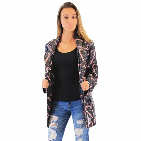 Unisex-Adult Candy Cane Print Black Sequin Blazer Jacket | Walmart (US)