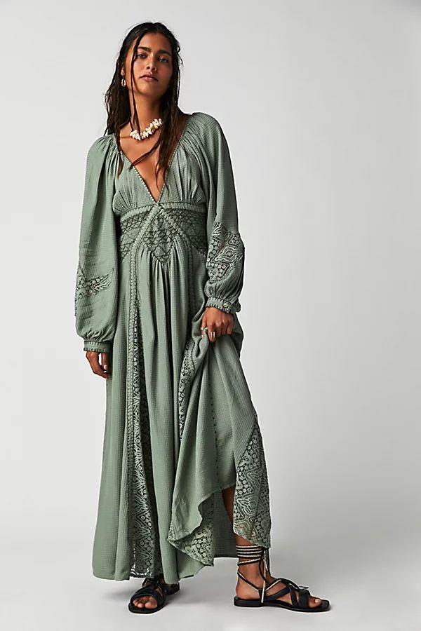 Southwest Lace Maxi Dress by Free People, Washed Army, S | Free People (Global - UK&FR Excluded)