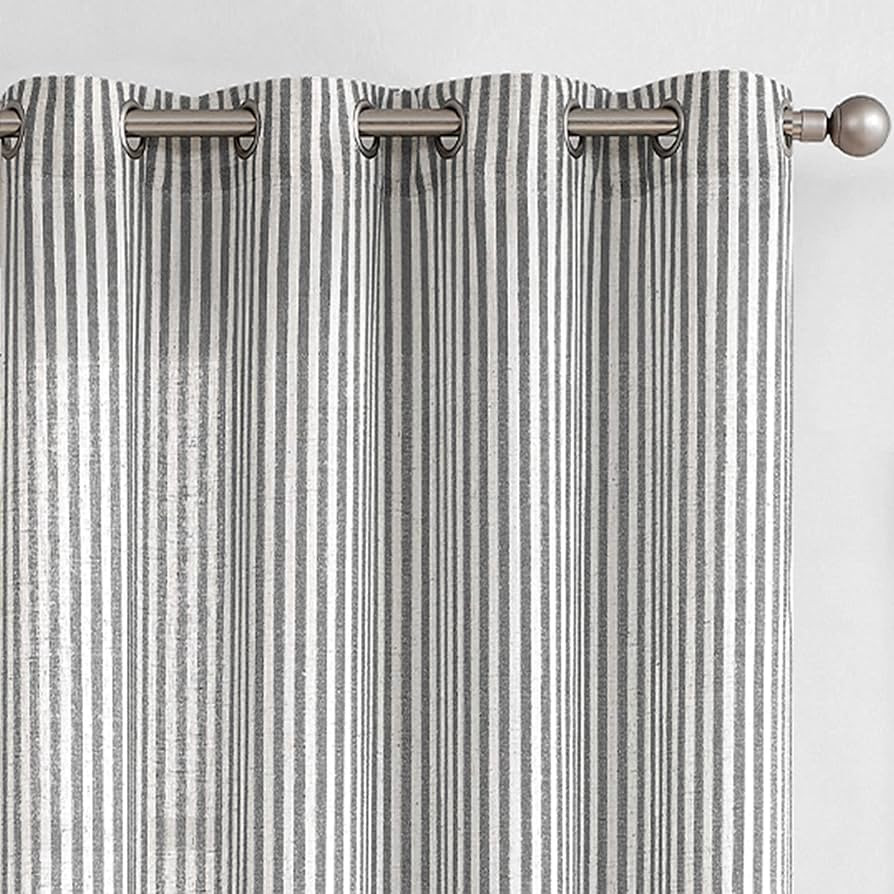COLLACT Linen Ticking Striped Curtains 84 Inch Long for Bedroom Living Room Farmhouse Curtains Bl... | Amazon (US)