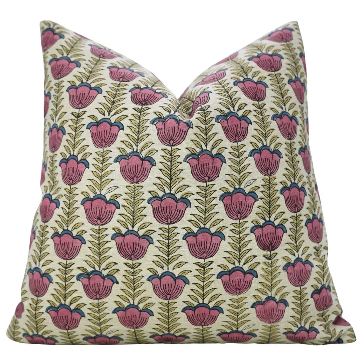 Fabdivine Hand Block Printed Cushion Cover – Rustic Charm for Sofas & Chairs, Lotus, Pink | Wayfair North America