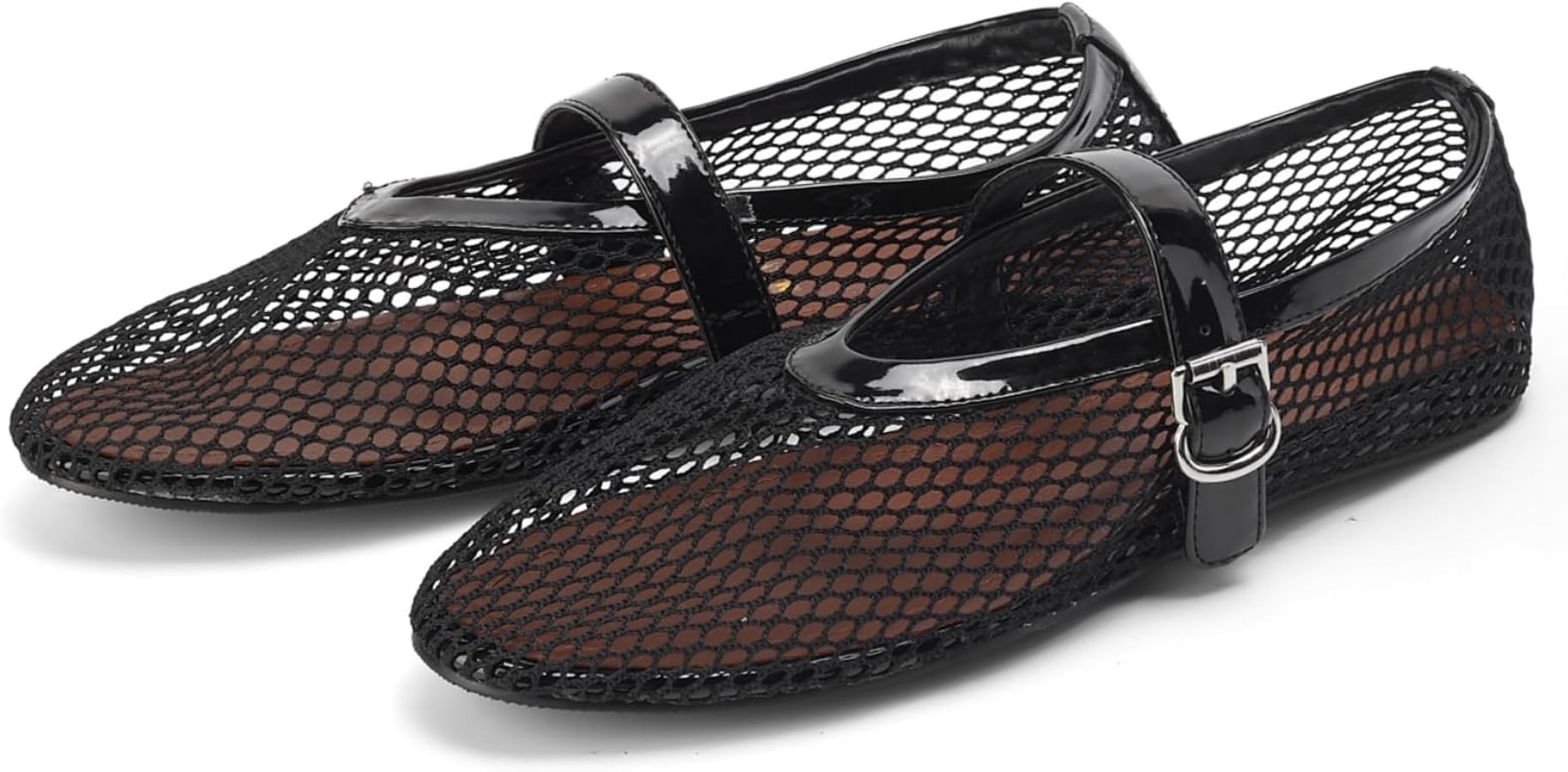 Mesh Ballet Flats for Women Buckle Strap Ballerina Flats Comfy Casual Ballerina Fishnet Mary Jane... | Amazon (US)