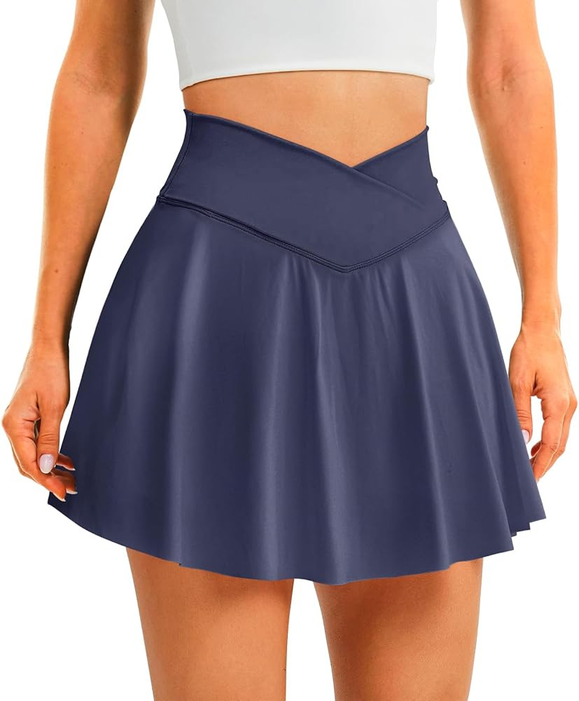 DLOODA Womens Tennis Skirt with Pockets Shorts Crossover High Waisted Athletic Skorts Skirts for ... | Amazon (US)
