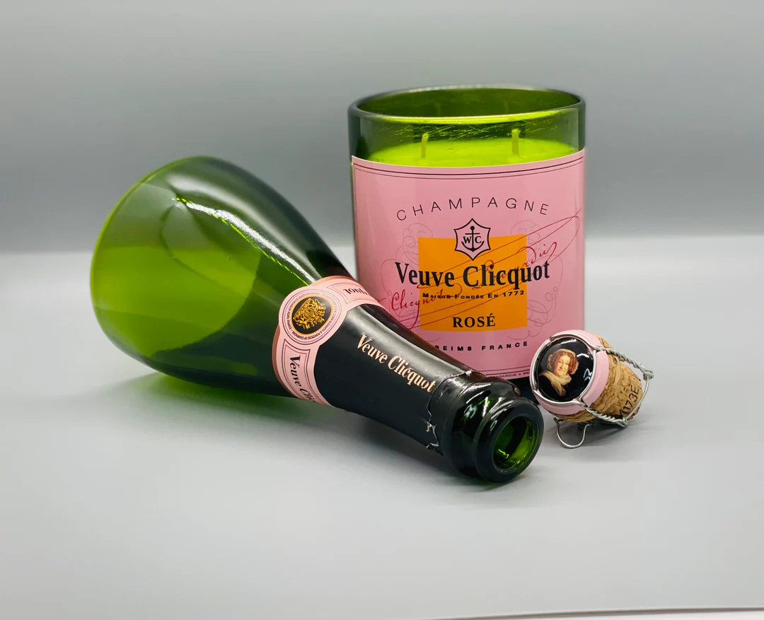 10oz Veuve Rose 2-wick Natural Soy Repurposed Champagne Bottle Candle Decor Eco Friendly Non-toxi... | Etsy (US)