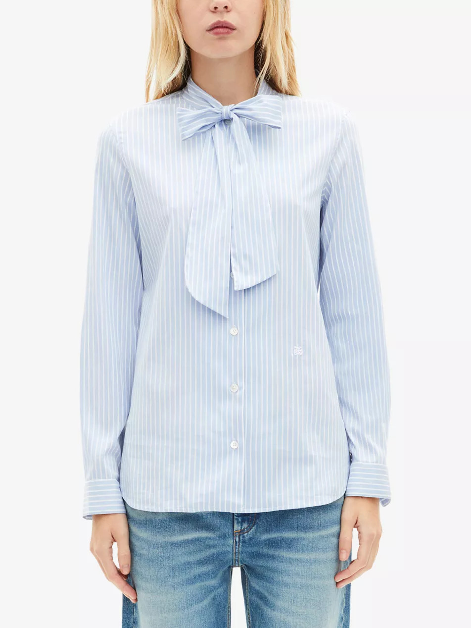 Striped Tie-Neck Stretch Cotton-Blend Shirt | Selfridges