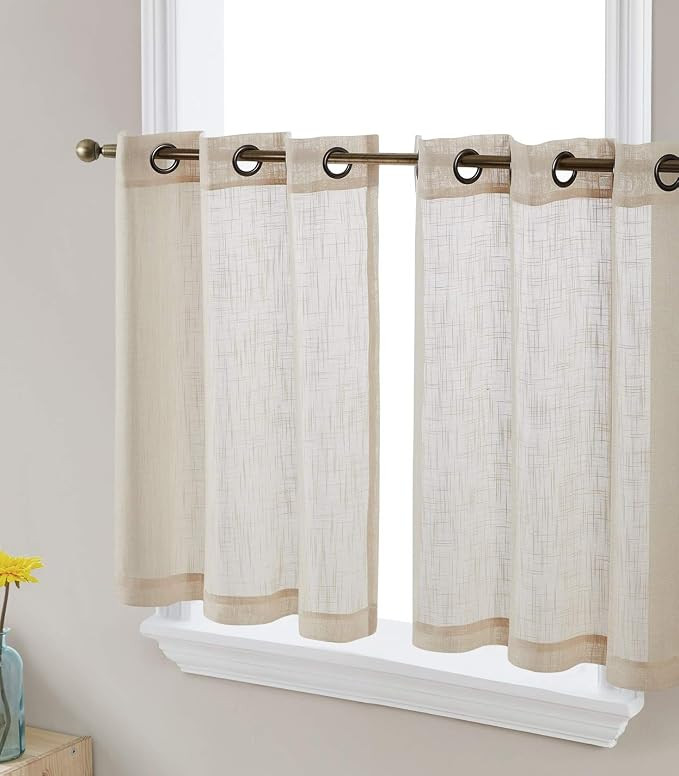 HLC.ME Abbey Faux Linen Textured Semi Sheer Privacy Light Filtering Transparent Grommet Short Thi... | Amazon (US)
