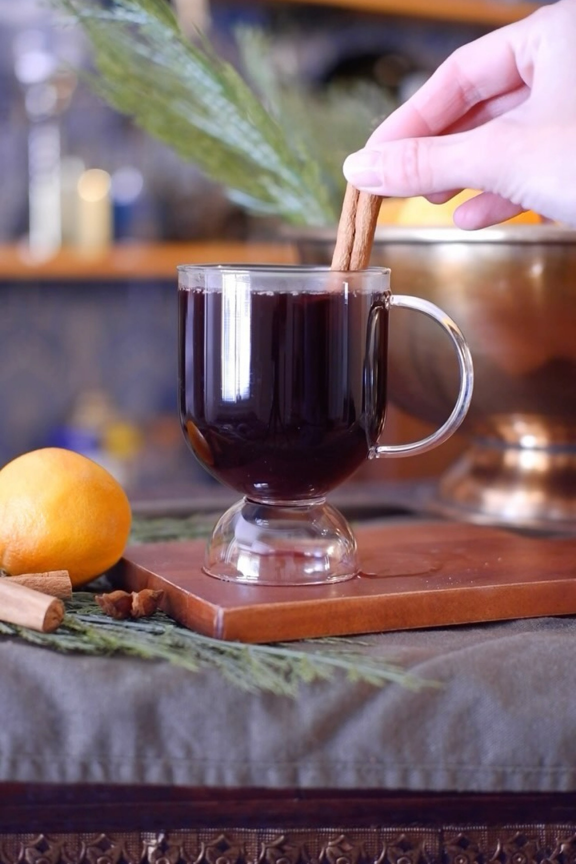 Day four of *25 Days of Christmas Cocktails brings us to another cocktail from one of my favorite books, Drinking French by David Lebovitz🎄✨ Today’s featured recipe is Vin Chaud - a delicious hot mulled wine with a French twist. Warm up with the rich flavors of red wine, spices, and a touch of honey. I added an orange rind for more citrus! This is perfect for hosting as you can make it ahead of time and guests can serve themselves! Cheers to the holidays! 🍷❄️* 

Recipe:

- 1 bottle (75cl) fruity red wine
- 1 whole star anise
- 2 slices fresh ginger, (no need to peel)
- 3 green cardamom pods, gently crushed
- 3 whole cloves
- Generous pinch of freshly ground black pepper - peel of one orange 
- 1/4 cup honey
- Optional: 1/4 cup cognac

Pour the wine into an unheated saucepan. Add the spices and honey, and bring to a simmer. Turn off the heat and let it stand for 15 minutes. Reheat the wine until warm and steamy, then turn off the heat. Add the cognac if using. Pour the wine into heat-resistant glasses and serve!

Enjoy the cozy flavors of Vin Chaud and embrace the holiday spirit! 🎅🌟

*#25DaysOfChristmasCocktails #VinChaud #MulledWine #FestiveDrinks #HolidayCheer #holidaycocktails
