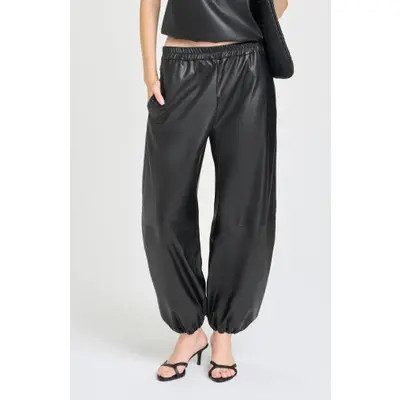 WAYF Camryn Faux Leather Joggers in Black at Nordstrom, Size Large | Nordstrom