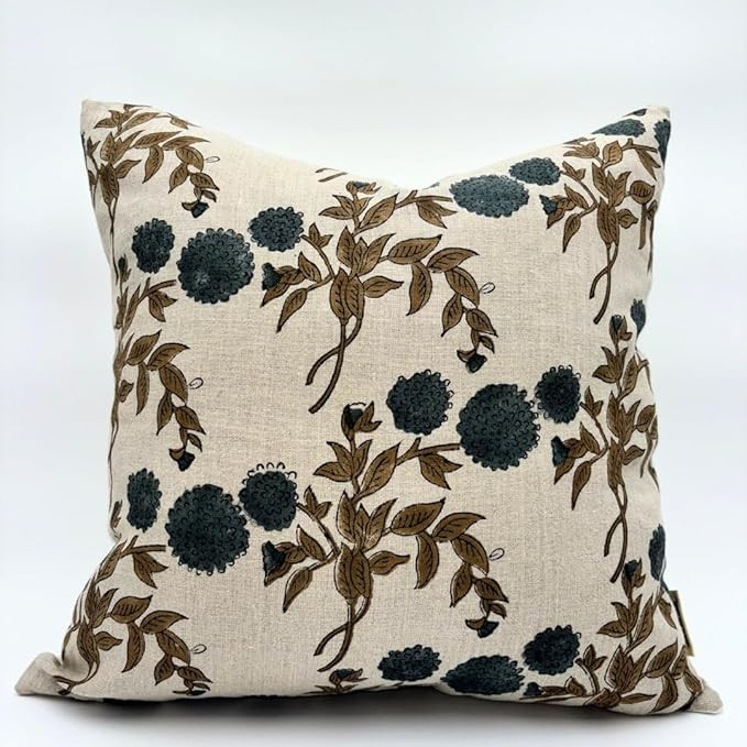 Decorative Pillow Cover French Country Pillow Cover Cottage Decor Floral Block Print, Farmhouse D... | Amazon (US)