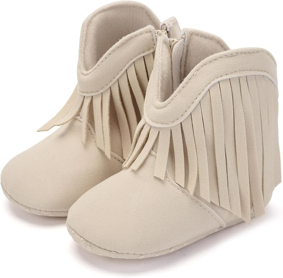 BACSAC Baby Girls Tassel Boots Zipper Infant Western Cowboy Boots Non Slip Toddler Short Boots So... | Amazon (US)