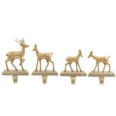 4pk Metal Deer Christmas Stocking Holder Brushed Brass - Wondershop&#8482; | Target