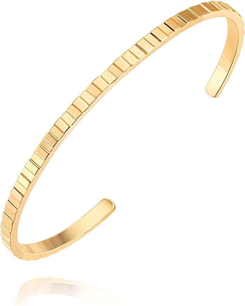PEARLADA 18k Gold Cuff Bracelet for Women, Chunky Open Bangle Adjustable Bracelet, Trendy Stateme... | Amazon (US)
