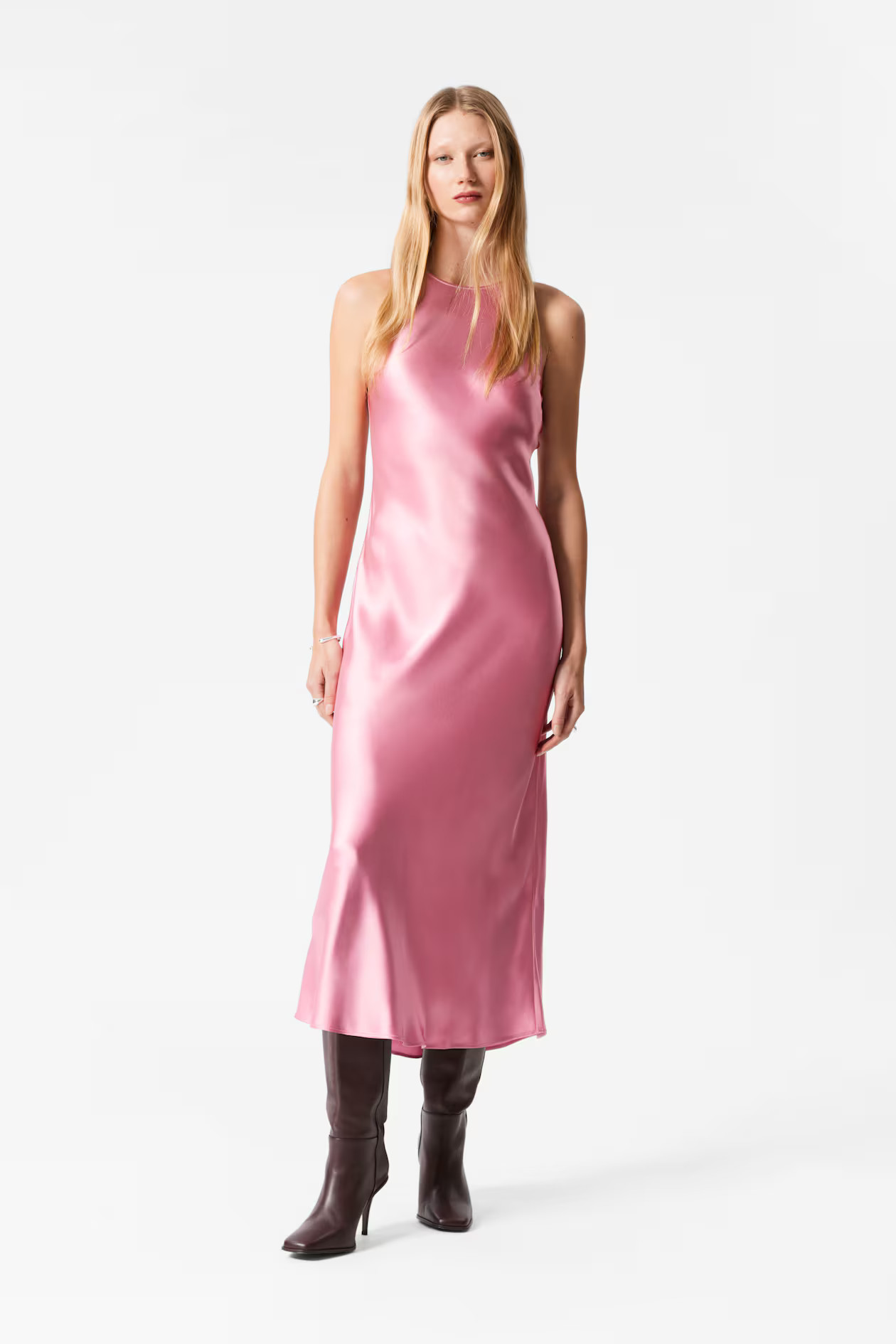 Mouwloze satijnen midi-jurk - Roze - DAMES | H&M NL | H&M (DE, AT, CH, NL, FI)