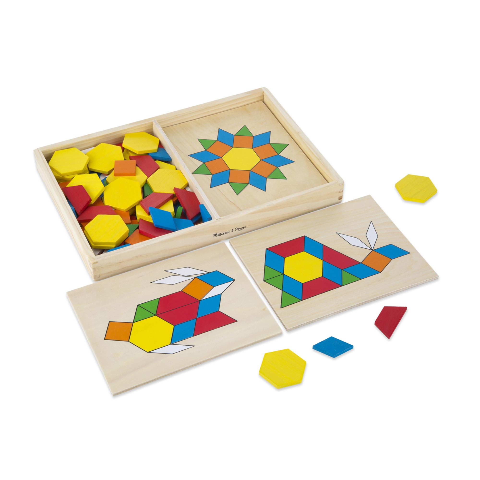 Melissa & Doug Pattern Blocks and Boards - Classic Toy With 120 Solid Wood Shapes and 5 Double-Sided Panels | Amazon (US)