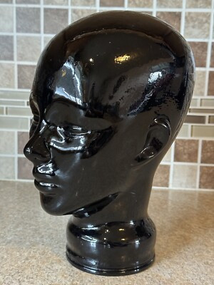 Vintage Pier 1 Black Art Glass Mannequin Head Bust Wig Hat Display Made in Spain | eBay US