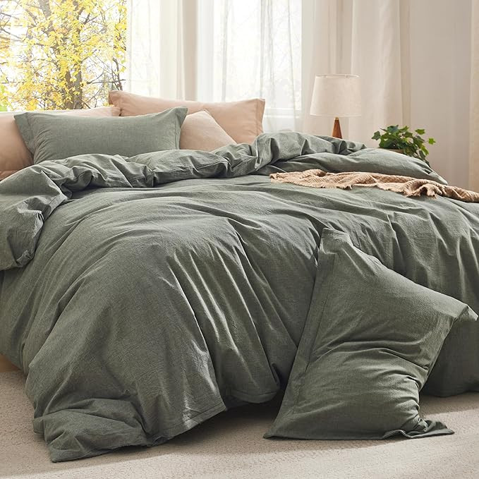 Bedsure Comforter Set Queen Size Grayish Olive Green - Cotton Fabric with Microfiber Inner Fill, ... | Amazon (US)