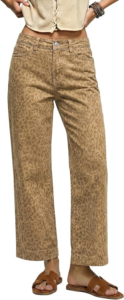 luvamia Wide Leg Jeans Woman Trendy High Waisted Leopard Cheetah Print Ankle Length Stretchy Deni... | Amazon (US)