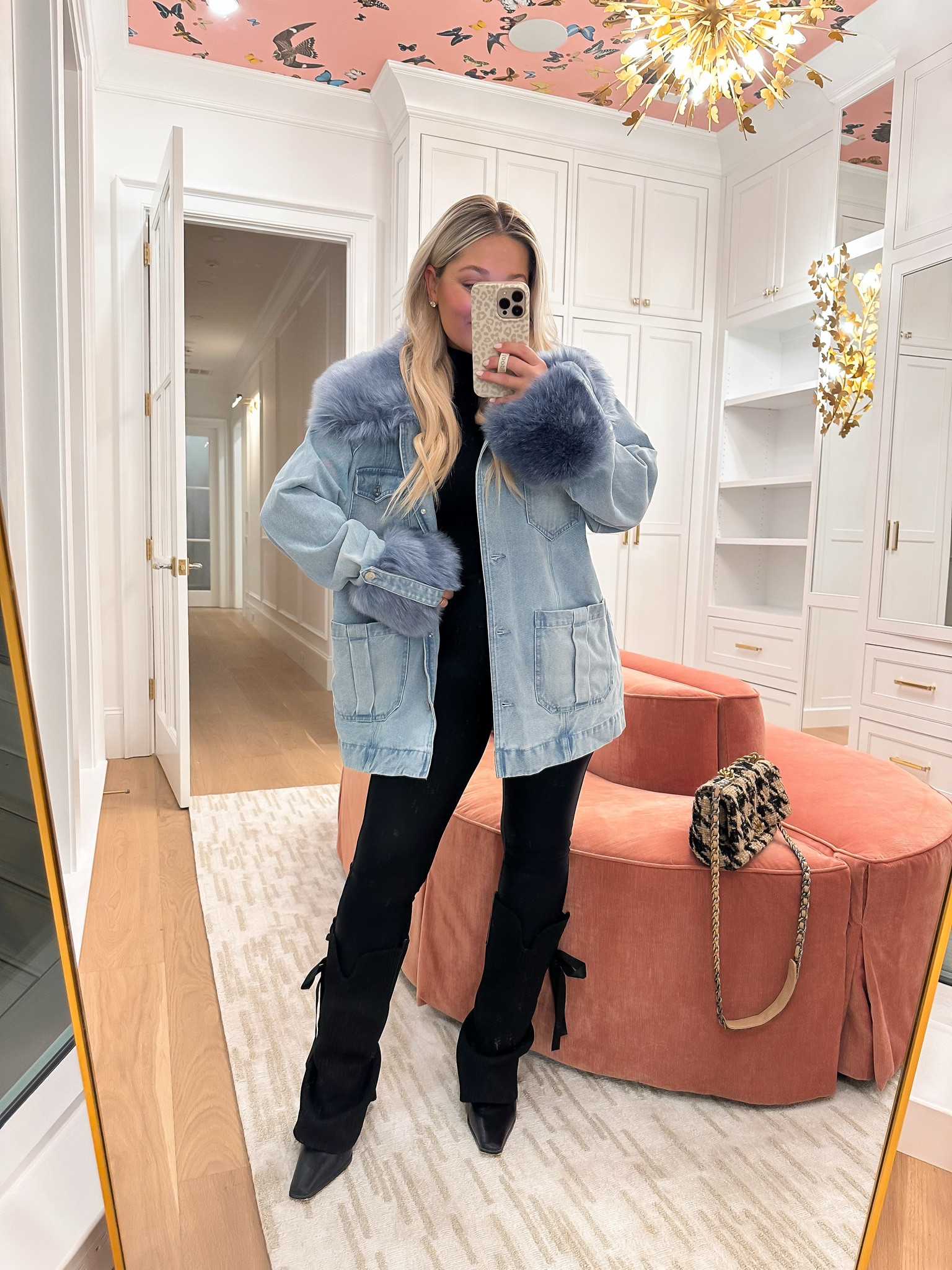 Obsessed with this faux fur denim coat - wearing size small! ✨