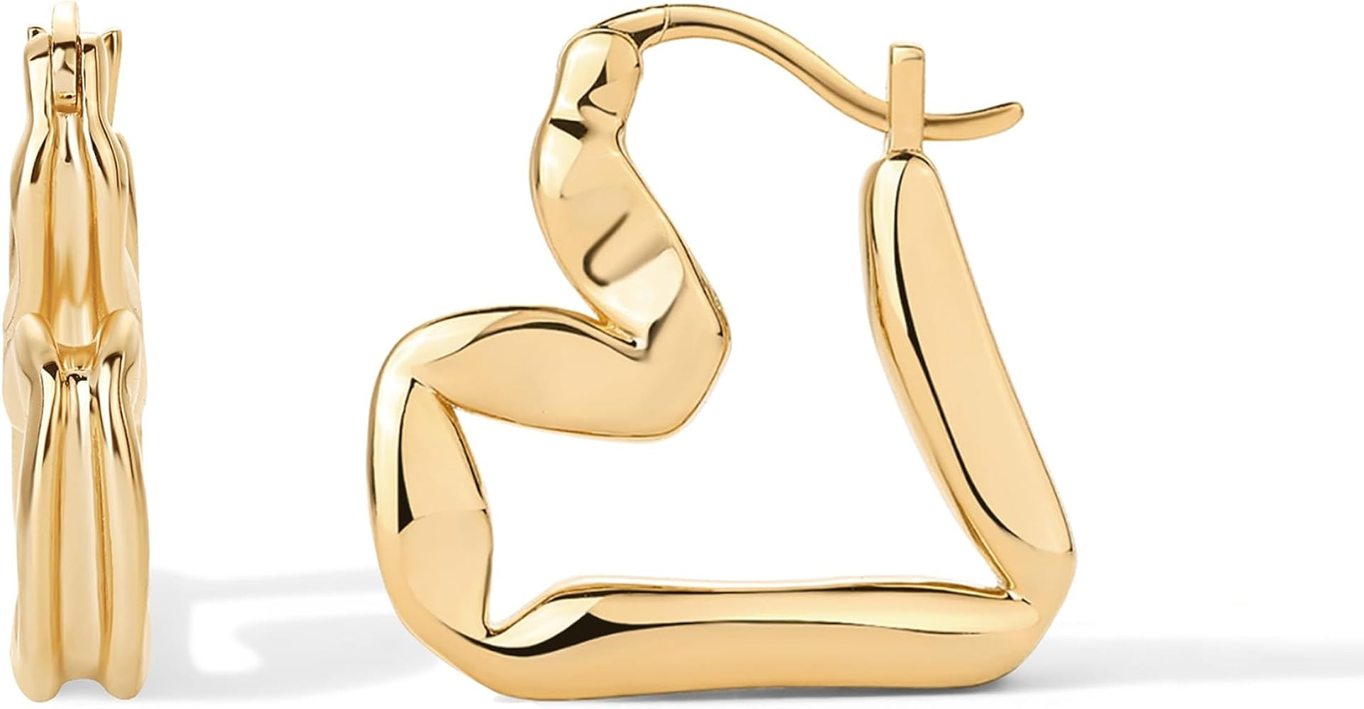 PAVOI 14K Gold Plated Bold Chunky Dupe Heart Hoop Earrings for Women | Gold Earring Pair | Amazon (US)