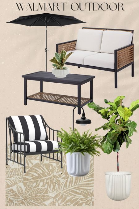 Walmart outdoor furniture and Walmart outdoor decor! The patio set is SO CUTE! The striped outdoor chairs come as a pair with a table. #meandmrjones 

#LTKhome #LTKunder100 #LTKunder50