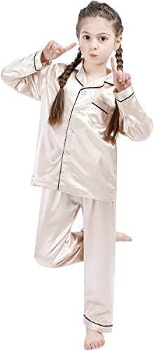 Amazon.com: DF-deals Girls Boys Kids Silk Satin Pajamas Set Button-Down Clothes Long Sleeve Loung... | Amazon (US)
