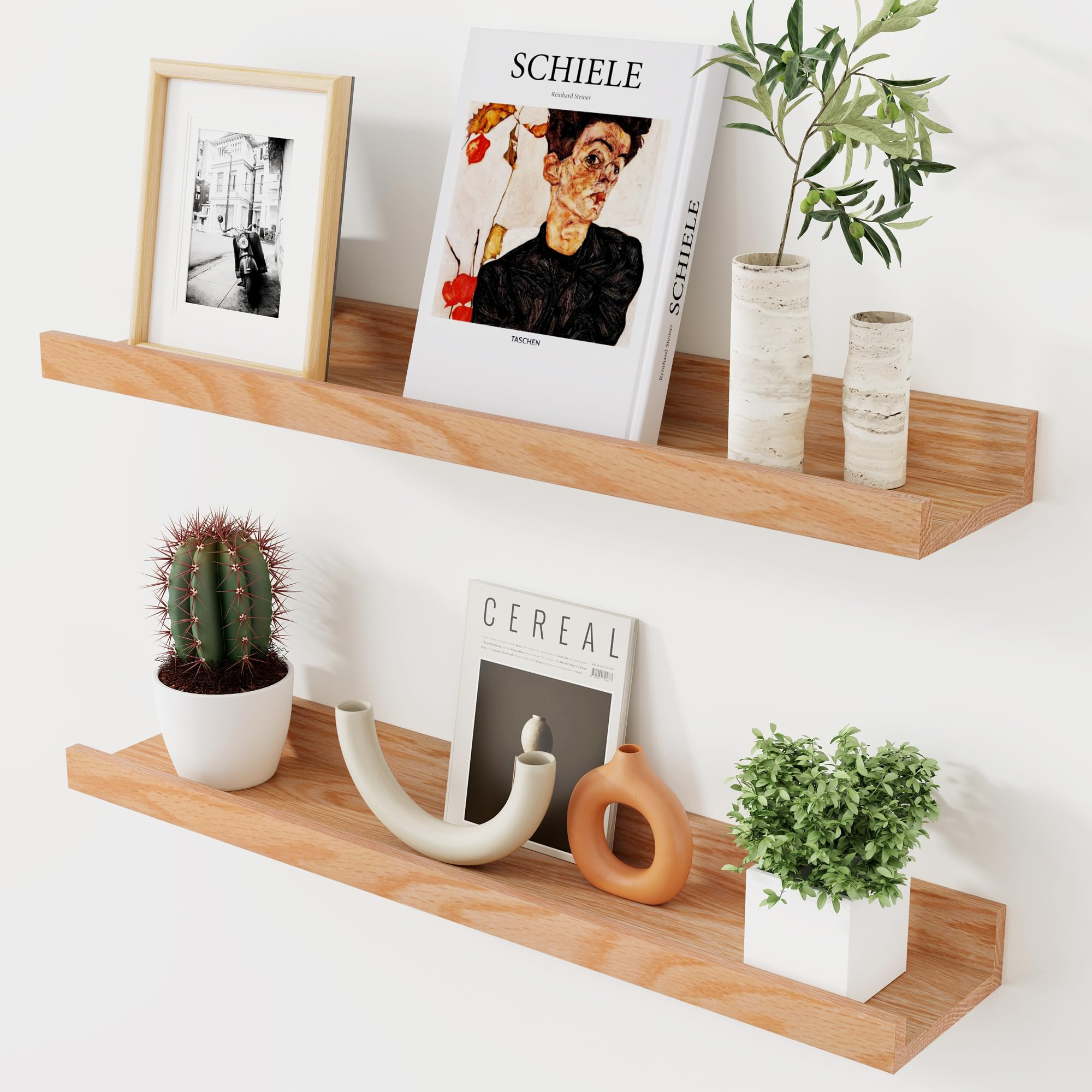 Amazon.com: Axeman Oak Picture Ledge Shelf, 24 Inch Floating Shelves Set of 2, Solid Oak Wood Wall Shelves with Lip, Wall Decor Storage for Bedroom Living Room Bathroom Kitchen Nursery Photo Picture, Natural Oak : Home & Kitchen | Amazon (US)